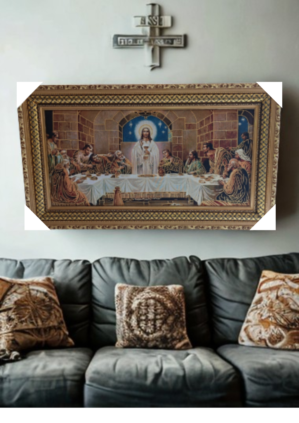 Cuadro en Tapiz Gobelino decorativo de 68x117cm con diseño religioso