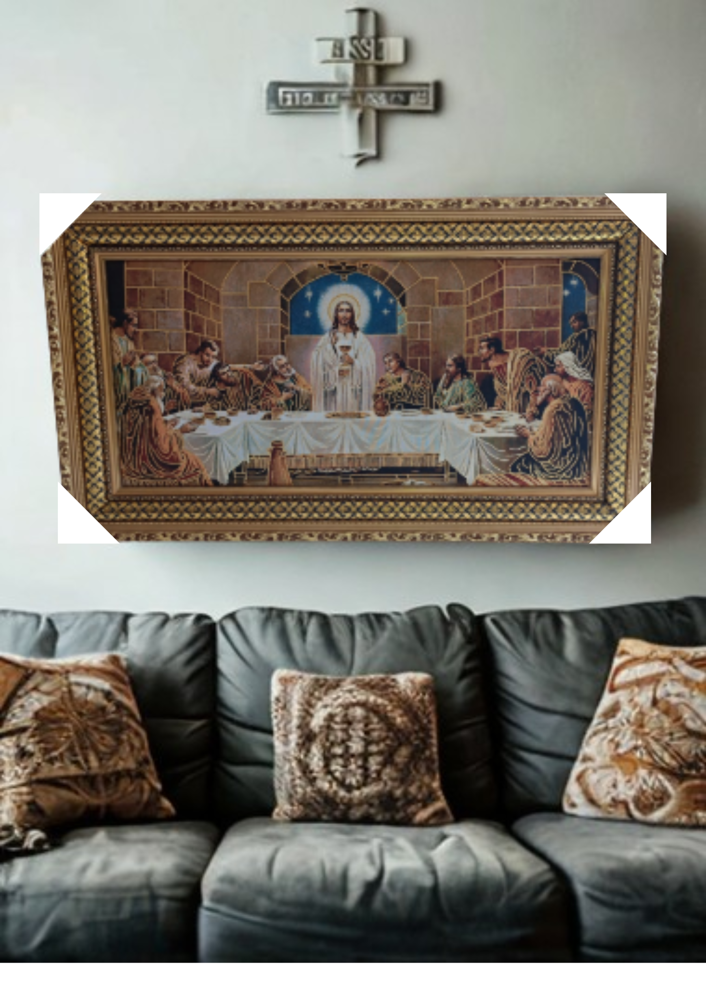 Cuadro en Tapiz Gobelino decorativo de 68x117cm con diseño religioso
