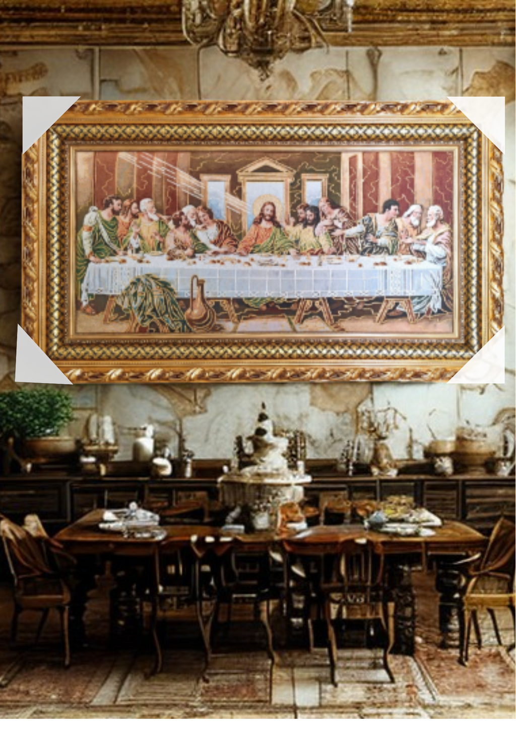 Cuadro en Tapiz Gobelino de 70x120cm con motivos religiosos y  en colores vibrantes