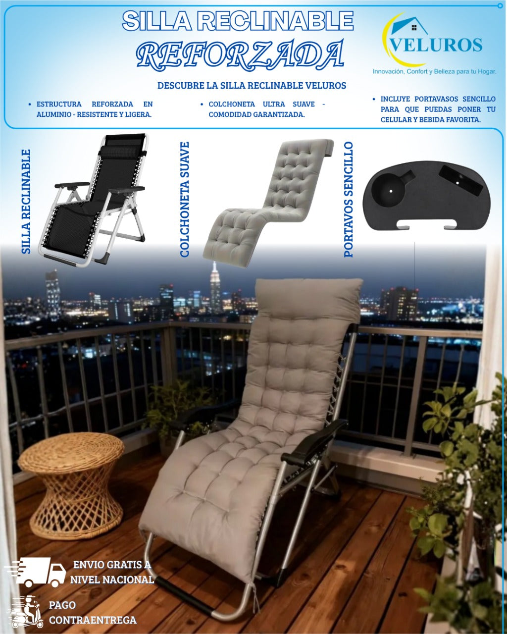 Silla Reclinable Reforzada+Colchoneta y Portavaso