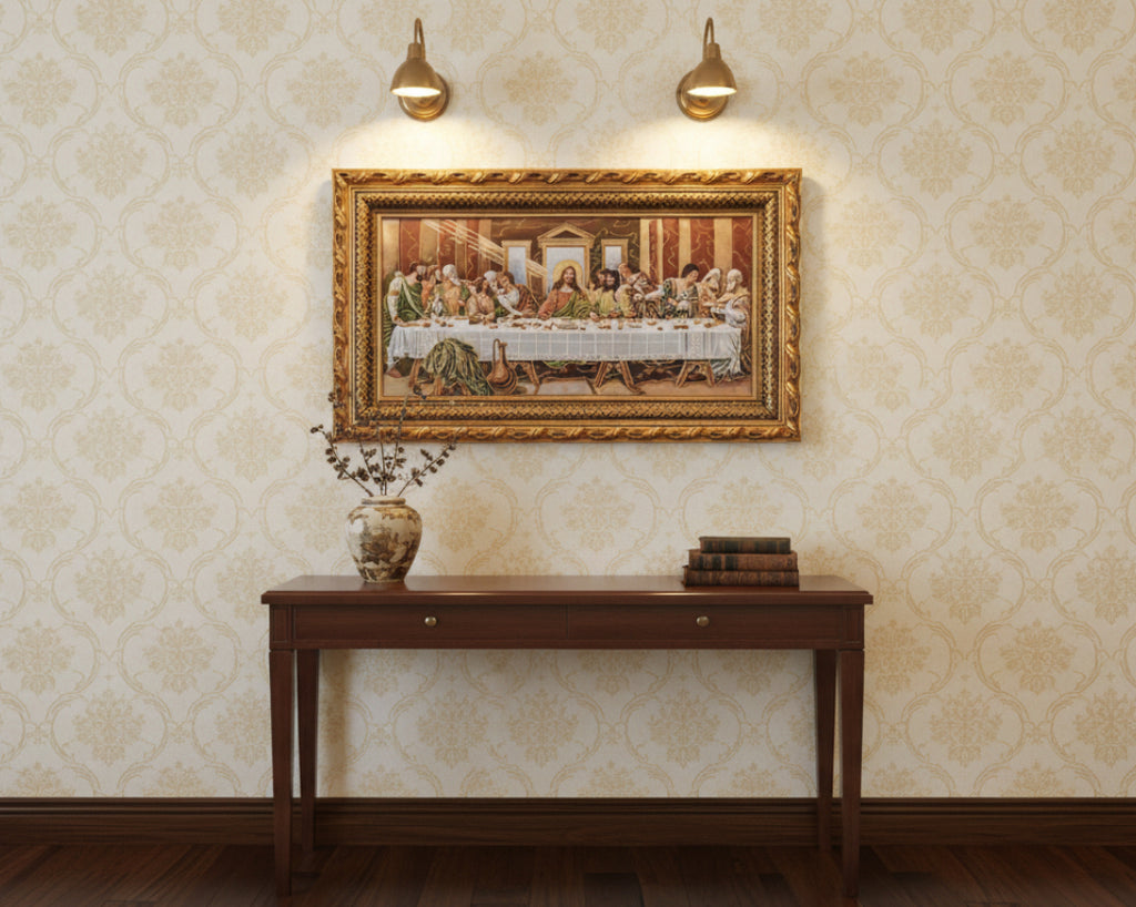 Cuadro en Tapiz Gobelino de 70x120cm con motivos religiosos y  en colores vibrantes